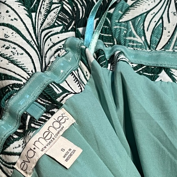 Eva Mendes Del Mar Jacquard Strapless Dress Pockets Green Palms Leaf Tropical - Picture 7 of 13